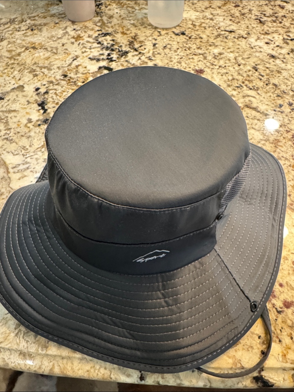 Unbranded Men's Black Wide-Brim Sun Bucket Hat with Chin Cord